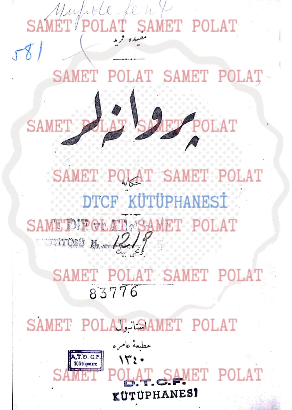 Pervaneler, 1924, İstanbul Matbaa-i Amire